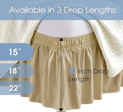 FreshCulture Queen Bed Skirt, Elastic Wrap Around Bed Skirt Queen Size, Bed Skirts for Adjustable Bed, Easy Fit with 15-Inch Tailored Drop, Hotel Quality Dust Ruffle for Queen Bed (Beige)