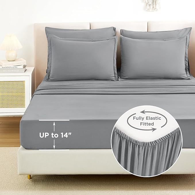 Litanika California King Comforter Set Medium Gray - 7 Pieces Bed in a Bag Cal King Bedding Comforter Sets, Plain Lightweight Bed Set with Comforter, Sheets, Pillowcases & Shams