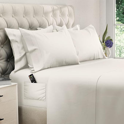 DREAMCARE Queen Sheet Set – 6 pcs Cooling Bed Sheets – up to 21” Deep Pocket Queen Sheets Set – 2500 Supreme Collection – Extra Soft 100% Brushed Microfiber Hotel Luxury with Side Pocket – Ivory