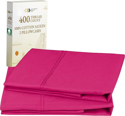 California Design Den Standard/Queen Size Pillow Cases Set of 2-400 Thread Count Sateen, Natural 100% Cotton Pillow Cases Standard Size, Soft, Roomy and Breathable - Hot Pink