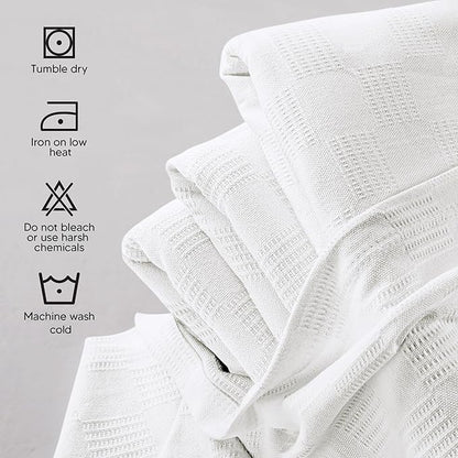 Utopia Bedding White 100% Cotton Blanket [Queen Size - 90x90 Inch] Lightweight, Soft and Breathable Thermal Blanket for All Seasons