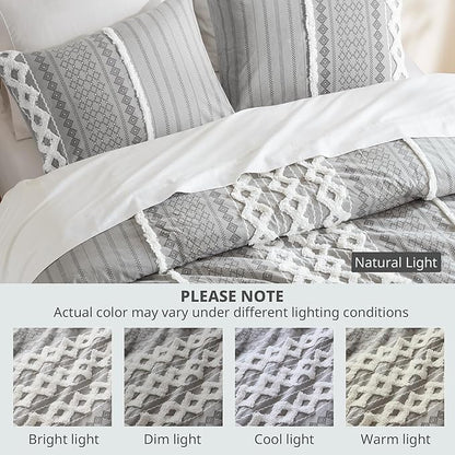 INK+IVY Imani 100% Cotton Duvet Mid Century Modern Design, All Season Comforter Cover Bedding Set, Matching Shams, King/Cal King, Gray Chenille Tufted Accent 3 Piece