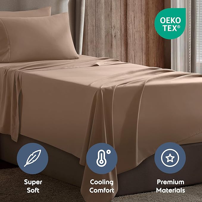 Nestl Twin XL Sheet Set - College Dorm Size - Luxury 1800 Ultra-Soft Microfiber Twin Extra Long Bed Sheets - Deep Pockets - Easy Fit - Extra Soft - 3 Piece Set (Twin XL, Taupe)