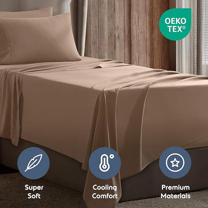Nestl Twin XL Sheet Set - College Dorm Size - Luxury 1800 Ultra-Soft Microfiber Twin Extra Long Bed Sheets - Deep Pockets - Easy Fit - Extra Soft - 3 Piece Set (Twin XL, Taupe)