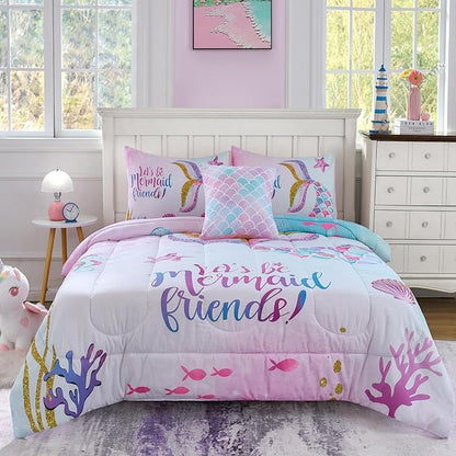 Cokouchyi Full Size Comforter Set for Girls, 6-Piece Bed in a Bag, 3D Colorful Mermaid Bedding Comforter Sheet Set, Ultra Soft and Fluffy, Mermaid