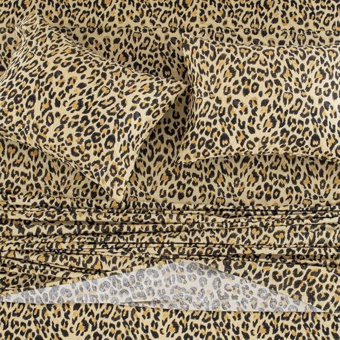 DAUAOTO Twin XL Cotton Sheets Set Printed Bedding Sets, Up to 14" Deep Mattress, Modern Pattern Bedlinen for Twin Extra Long Bed, Leopard Yellow