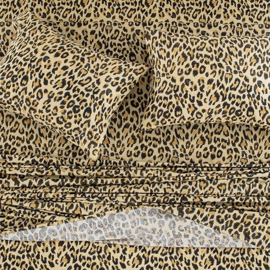 DAUAOTO Twin XL Cotton Sheets Set Printed Bedding Sets, Up to 14" Deep Mattress, Modern Pattern Bedlinen for Twin Extra Long Bed, Leopard Yellow