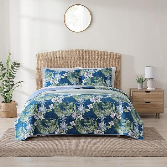 Tommy Bahama - King Quilt Set, Reversible Cotton Bedding with Matching Shams, Medium Weight, Oeko-Tex Certified (Southern Breeze Dark Blue)