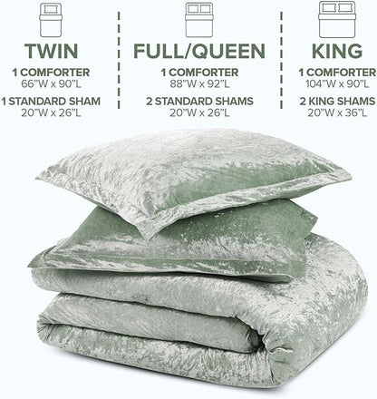 Comfort Spaces Luxe Queen Comforter Set Velvet Comforters for Queen Size Bed, Microfiber Reverse, Juliette, All Season Velvet Bedding Queen Size, Fluffy Bed Set, Sham, Full/Queen, Sage Green 3 Piece