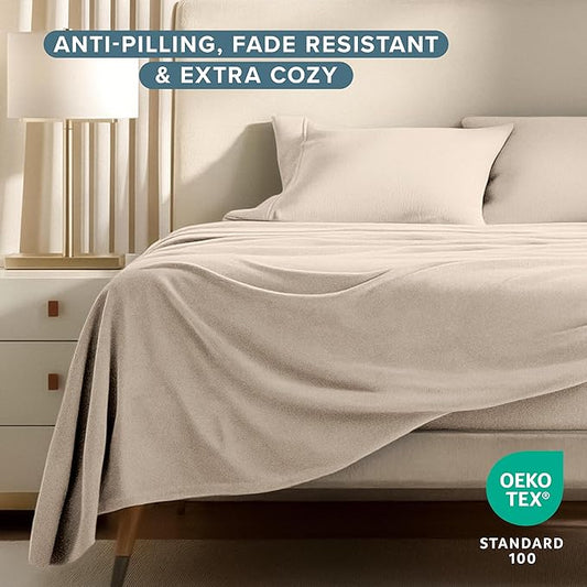 Bare Home Super Soft Fleece Sheet Set - Twin Size - Extra Plush Polar Fleece, No-Pilling Bed Sheets - All Season Cozy Warmth (Twin, Sand)