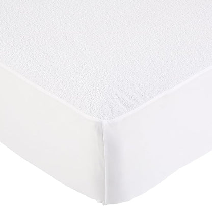 Amazon Basics Waterproof Breathable Mattress Protector, Queen Size, 18 inch Deep, Machine Washable, White
