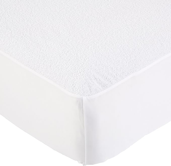 Amazon Basics Waterproof Breathable Mattress Protector, Twin Size, 18 inch Deep, Machine Washable, White