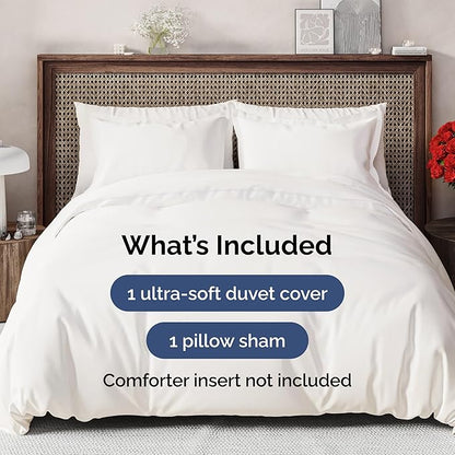 Duvet Cover Twin/Twin XL Size Set - Extra Soft Twin/Twin XL Duvet Cover 68" x 90" with 1 Pillow Sham - Hotel Luxury, Easy Care, Fade Free w/ Zipper Closures & Ties - Comfy & Breathable (Antique White)