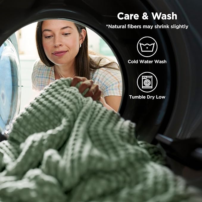 Bedsure Cooling Cotton Waffle Queen Size Blanket - Lightweight Summer Blanket of Rayon Derived from Bamboo for Hot Sleepers, Luxury Throws for Bed, Couch and Sofa, Sage Green, 90x90 Inches