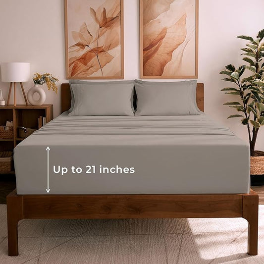 Mellanni Queen Sheet Set - 6-Piece Iconic Collection Bedding, (Including 4 Pillowcases), 21-Inch Extra Deep Pocket, Easy Care, Ultra Soft, Cooling Sheets, Brushed Microfiber - Tan