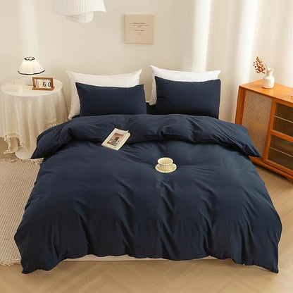 ECOCOTT Navy Blue Duvet Cover Super King Size - 100% Washed Cotton Durable Soft Comfy Bedding Set, 3 Pieces Duvet Cover with Zipper Closure (108''x98'')