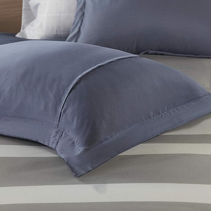 Intelligent Design Marsden Comforter Stripes Design Embroidered Toss Pillow Casual All Season Bedding Matching Sham and Complete Sheet Set, Twin XL, Blue/Grey 6 Piece