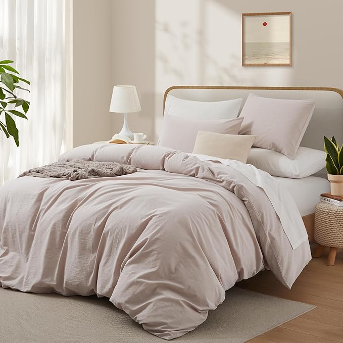 Linen Light Grey Duvet Cover Full Size, 100% Washed Cotton Linen Like Bedding Set with Zipper Closure (No Comforter), 80x90 Inches