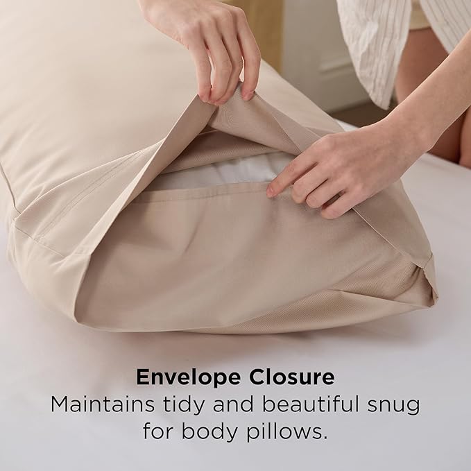 Bedsure Body Pillow Cover - Khaki Long Cooling Pillow Cases, PureWoven 100% Rayon Derived from Bamboo, Cool Body Pillowcase with Envelope Closure for Women, Men, 1 Pack, 20x54 Inches