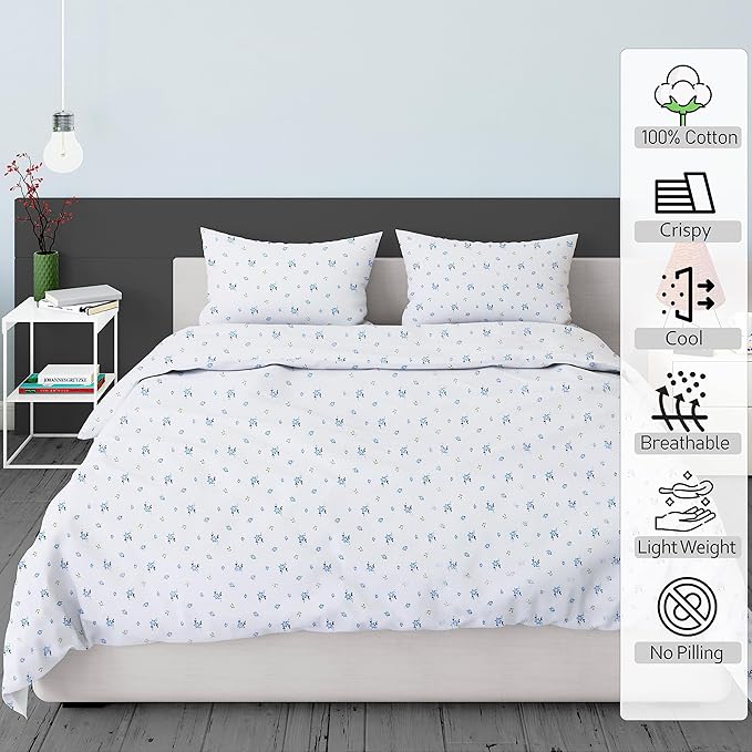 RUVANTI 100% Cotton Sheets – Twin Size Percale Bedding, Cooling & Breathable Floral Design, Durable with a Crisp, Soft & Comfortable Feel, 16" Deep Pocket, 3-Piece Set, Phulkari