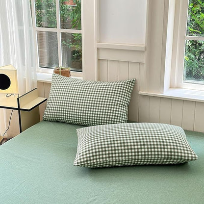 LifeTB Green Gingham Duvet Cover King Boho Green Grid Plaid Duvet Cover 100% Washed Cotton Checkered Comforter Cover with 2 Pillowcases Farmhouse Plaid Comforter Cover Gingham Bedding Set