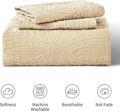 Love's cabin King Size Quilt Set Camel Bedspreads - Soft Bed Fall Lightweight Bedspread Comforter - Modern Style Coin Pattern Coverlet for All Season - 3 Pieces (1 Quilt, 2 Pillow Shams)