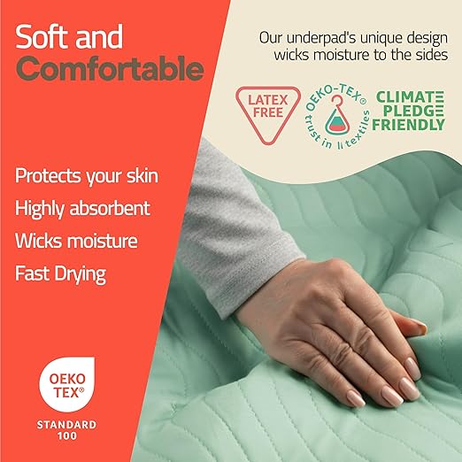 Washable Underpads Large 34"x36" (Pack of 8) – Reusable Waterproof Bed Pads for Adults & Seniors, Extra Heavy Absorbency Incontinence & Bedwetting Pads, Soft Non-Slip TPU Backing, Green.