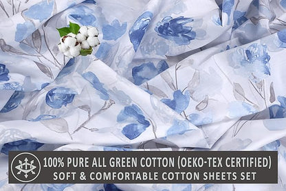 RUVANTI 100% Cotton Sheets – Full Size Percale Bedding, Cooling & Breathable Floral Design, Durable with a Crisp, Soft & Comfortable Feel, 16" Deep Pocket, 4-Piece Set, Monotones