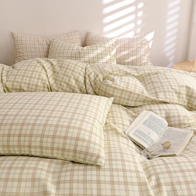 Plaid Duvet Covers Twin XL Brown Cotton Comforter Cover Twin XL Double Gauze Soft Boho Cute Duvet Cover Set with Hidden Zipper Chic Cottage Core Bedding Set Vintage Duvet Protector