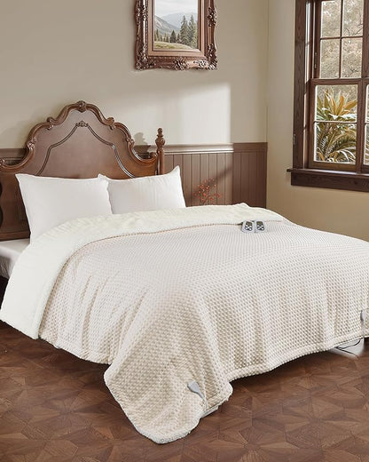 CAROMIO Heated Blanket King Size with LCD Dual Controller, Waffle Weave Fast Heating Electric Blankets, 10 Heat Levels & 1-12H Time Settings, ETL Certified, Machine Washable, Beige, 100" x 90"
