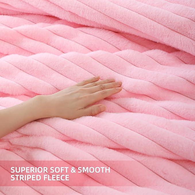 Smoofy Fluffy Twin Comforter Sets 2 Pieces - Pink Fleece Fluffy Comforter Set, Luxury Fuzzy Twin Bedding Set, Soft Twin Size Comforter All Season, Heavy Faux Fur Comforter with Pillow Cases