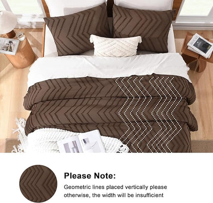 Litanika Brown California King Comforter Set, 3 Pieces Cal King Oversized Chevron Tufted Boho Bedding Comforter Sets, Fluffy Bed Set (104x96In Comforter & 2 Pillowcases)