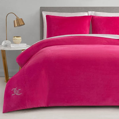 Juicy Couture Hot Pink Velour Twin/Twin XL Comforter Set - 2 Piece Luxury Bedding Ensemble