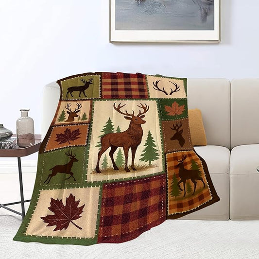 Cabin Deer Blanket Super Soft Warm Fluffy Fleece Flannel Hunter Animal Throw Blanket Cozy Fuzzy Plush Stuff Bedding Blankets Gifts for Women Kids Boys Girls Adults 50"X40"
