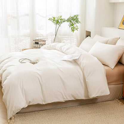 ECOCOTT White Duvet Cover California King Size, 100% Washed Cotton 1 Duvet Cover with Zipper and 2 Pillowcases, Ultra Soft and Easy Care Breathable Bedding Set (White, California King)