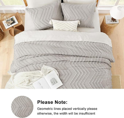 Litanika Comforter Oversized King Size Set Linen, 3 Pieces Chevron Tufted Solid Bedding Comforter Sets, Fluffy Bed Set