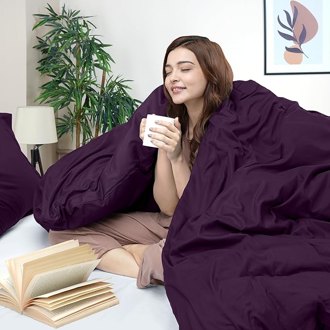 Utopia Bedding Duvet Cover Queen Size - 3 Piece with Zipper Closure - 1 Comforter Cover 90X90 Inches & 2 Pillow Shams 20X26 Inches (Purple) Comforter Not Included