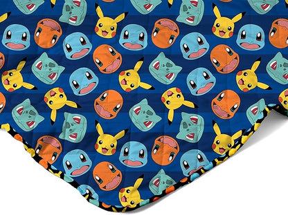 Northwest Pokemon Striped Favorites Twin Quilted Blanket, Cozy Fantasy Bedding for Gamers, Kids & Adults, Throw for Bedroom, Sofa, or Game Room Décor, 60 x 90 Inches