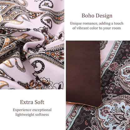 Boho Comforter Set Queen - 7 Pieces Bed in a Bag, Bohemian Striped Comforter Set with Sheets, Soft Microfiber Brown Floral Bedding Set for All Season (Brown, Queen)