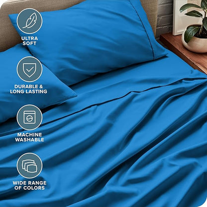 Bare Home Full Sheet Set - 1800 Ultra-Soft Microfiber Full Bed Sheets - Double Brushed - Deep Pockets - Easy Fit - 4 Piece Set - Bedding Sheets & Pillowcases (Full, Medium Blue)