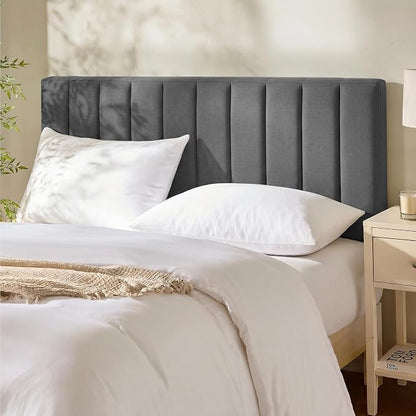 Hearth & Harbor Wall Mounted Queen Headboard Only, Bed Headboard Queen Size | Easy Assemble, Floating Peel and Stick, Upholstered, Channel Stitched, 3D Wall Panels, 5 Strips of 3M Tape Included, Grey