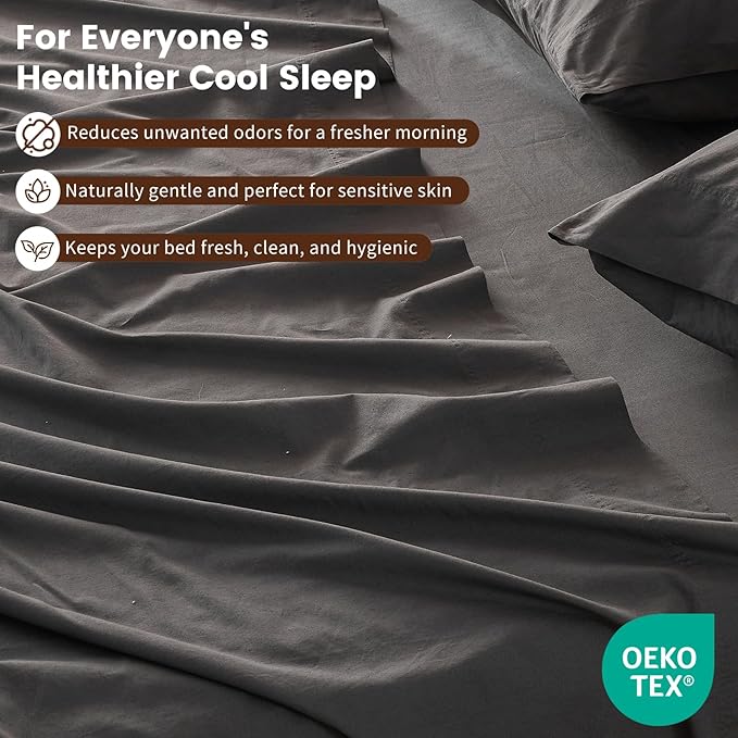 100% Linen Sheet Set Cal King Size Extra Deep Pocket Fits 18-24 Inch Mattress, Breathable & Soft, Smooth 6-Piece Set for Thick Mattresses Hotel Luxury Bedding（Cal King, Dark Grey）