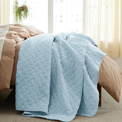 Bedsure Quilts King Size - Lightweight Bedspreads King Size with Basket Weave Pattern, Soft Quilt Bedding Set, Sky Blue Comforter Set Coverlet for All Seasons with 2 Pillow Shams (106" x 96") | Skin-Friendly Soft, All-Season Comfort, Breathable, Lightw...