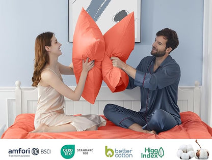 Pillow Cases, King Size Cotton Percale Weave Pillowcases, Pre-Shrunk Breathable and Hypoallergenic Pillowcases, Set of 2 (2 Piece King 20 Inch x 40 Inch, Coral)