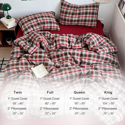 EAVD Vintage Red Brown Buffalo Plaid Duvet Cover Twin XL 100% Wasehd Cotton Plaid Bedding Set with Grid Checkered Pattern Farmhouse Gingham Duvet Cover with Zipper Closure 2 Pillowcases for All-Season