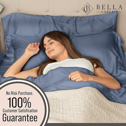 Bella Coterie Luxury Bamboo Viscose Split King Size Sheet Set | 2 Fitted Sheets for Sleep Number & Adjustable Beds | 100% Organically Grown | Cooling & Ultra Soft | 18” Deep Pocket [Slate Blue]