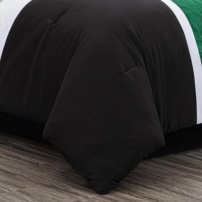 Chezmoi Collection Upland 7-Piece Quilted Patchwork Comforter Set, Green/Black/Cream White, Full