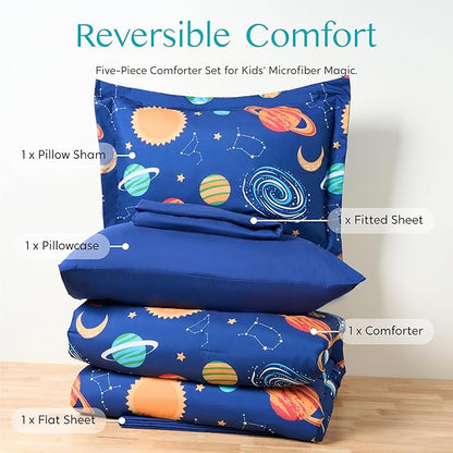 Joiedomi Kid Twin Comforter Set 5 Piece Cosmic Space Bedding Set for Boys Girls Super Soft Microfiber Bed in a Bag with Comforter Sheets Pillowcase Sham