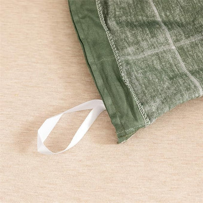 JELLYMONI 100% Natural Cotton 3pcs Plaid Duvet Cover Sets,Green with White Grid Geometric Pattern Printed Comforter Cover,with Zipper Closure & Corner Ties(Queen Size)