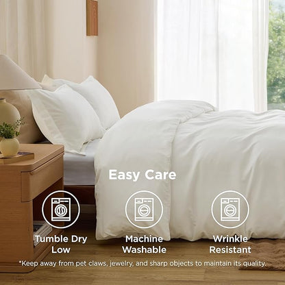 Bedsure Duvet Cover Queen Size - Soft Double Brushed Bedding Set for Kids & Adults, Zipper Closure, 3 Pieces, Includes 1 Duvet Cover (90"x90") & 2 Pillow Shams, NO Comforter, Cream White
